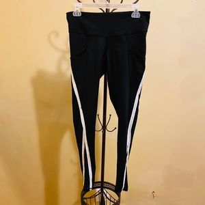 Black and White Champion Yoga Pants w Mesh Detail